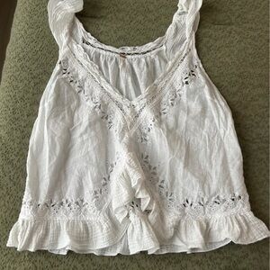 Free People White Embroidered Ruffle Tank Top - Women's
